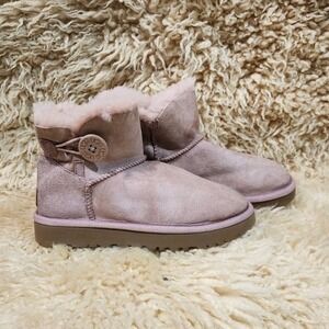 UGG 1016422 Pink Shearling Suede Fur Trim Button Ankle Boots US 5 EU 36 UK 3